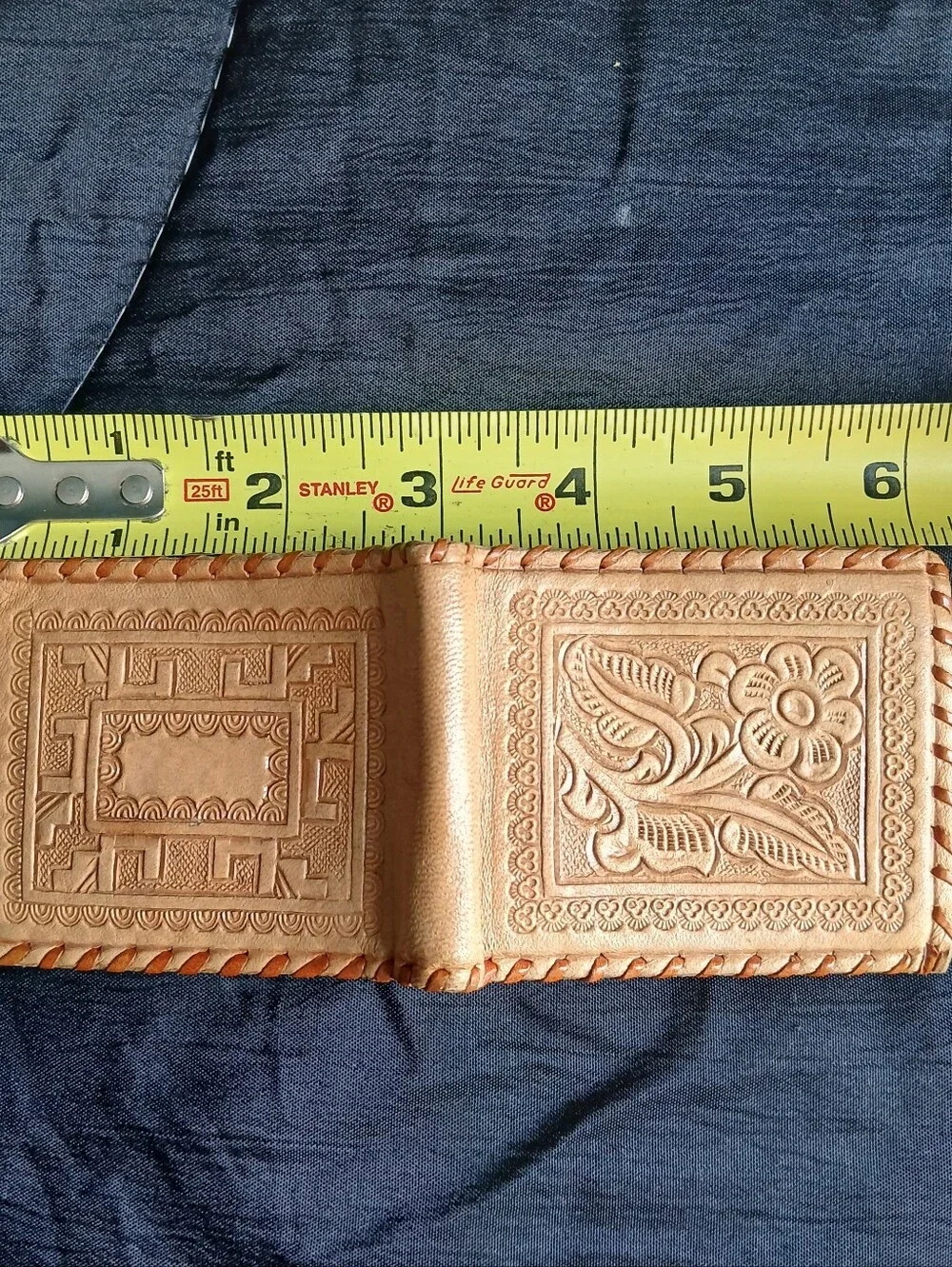 Hand-Tooled Floral Leather Wallet - Tan